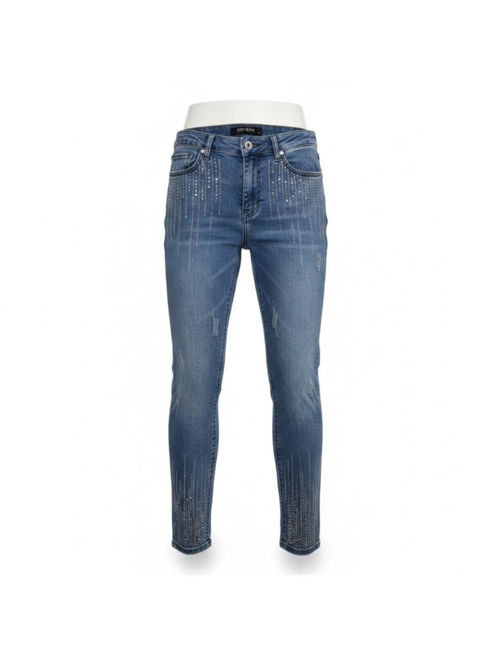Be You Womens Blue Denim Embellished Distressed Skinny Jeans Size L